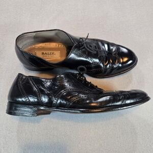 Vintage Bally Black Leather Oxfords Made in Italy Classic Designer Shoes 10.5